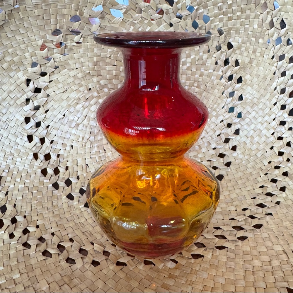 Rainbow Amberina Genie Bottle Decanter Orange Red No stopper MCM Glass